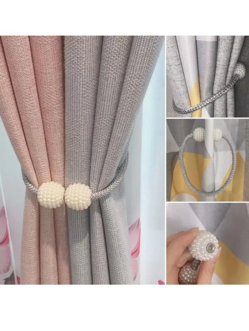 8 Pack Magnetic Curtain Tiebacks, Curtain Tiebacks  Grey/White